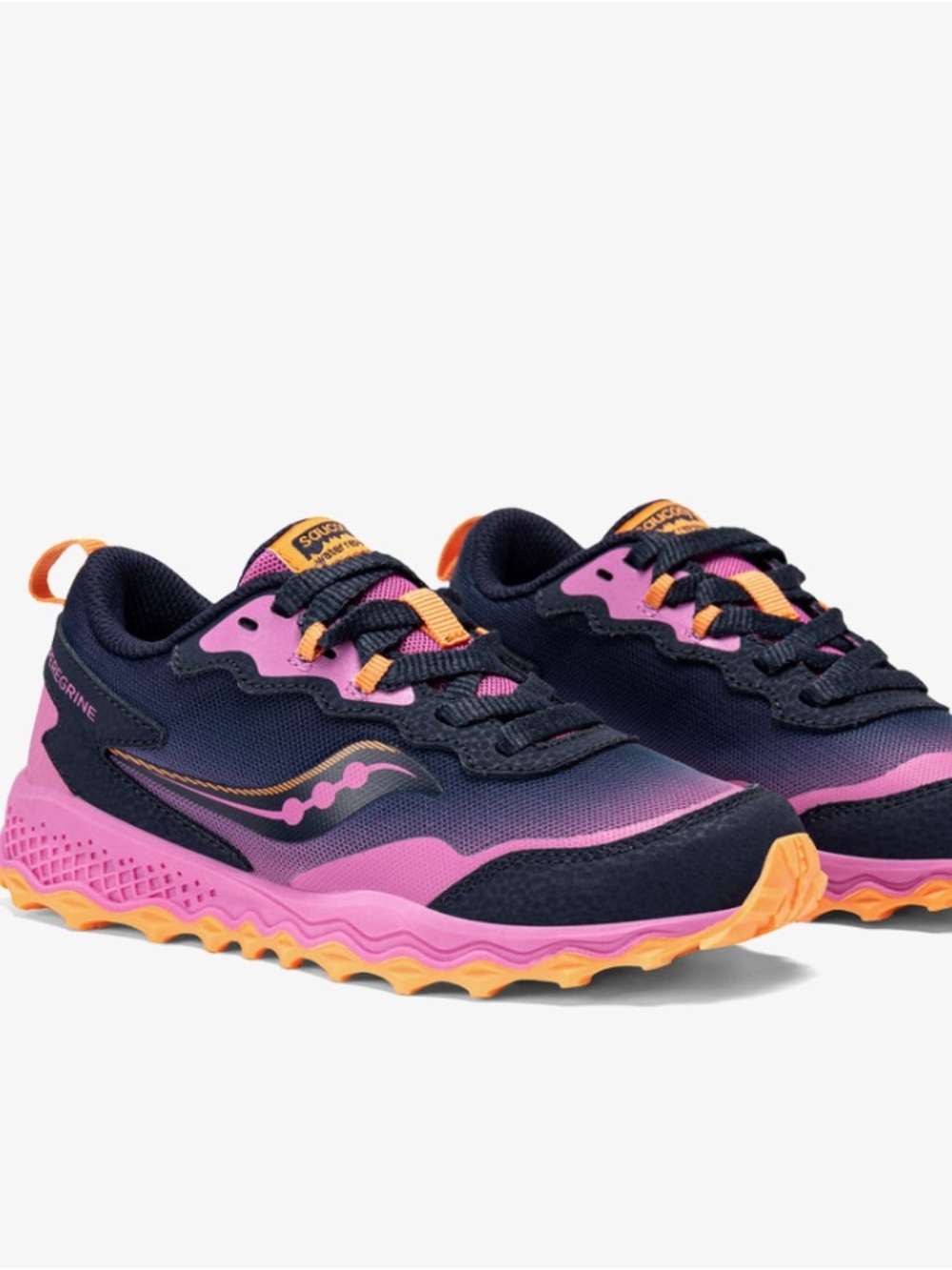 Saucony Peregrine Kids Shield Sneakers size 1 girls athletic Navy, Pink & Orange